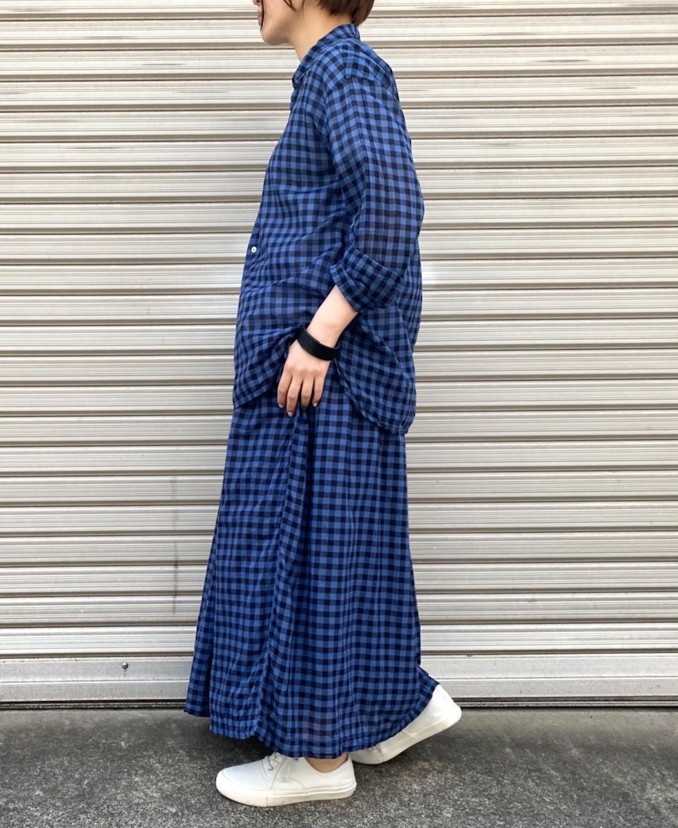 INAM1901CD (シャツ) COTTON VOILE GINGHAM CHECK UTILITY REGULAR COLLAR SHIRT