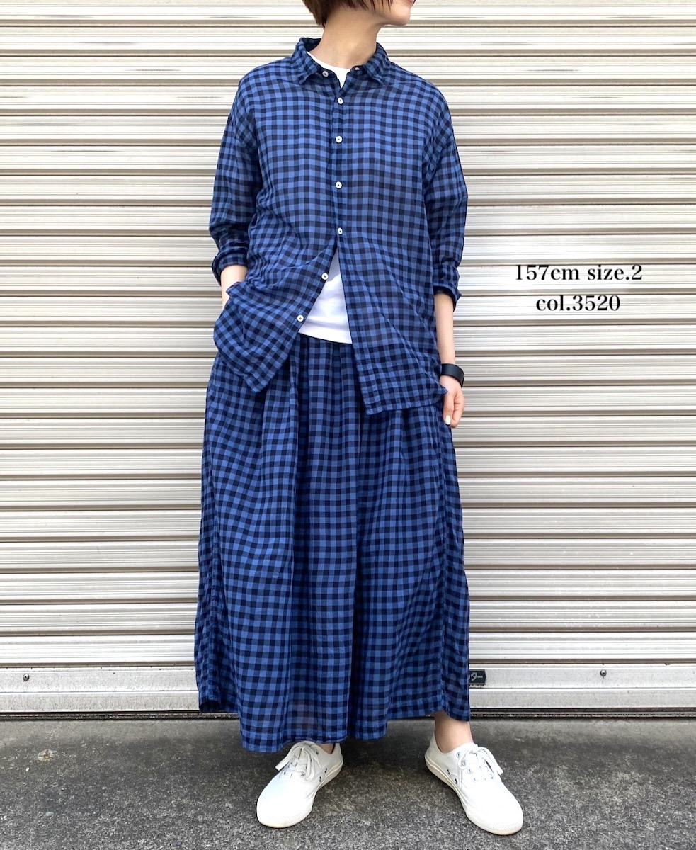 INAM1901CD (シャツ) COTTON VOILE GINGHAM CHECK UTILITY REGULAR COLLAR SHIRT