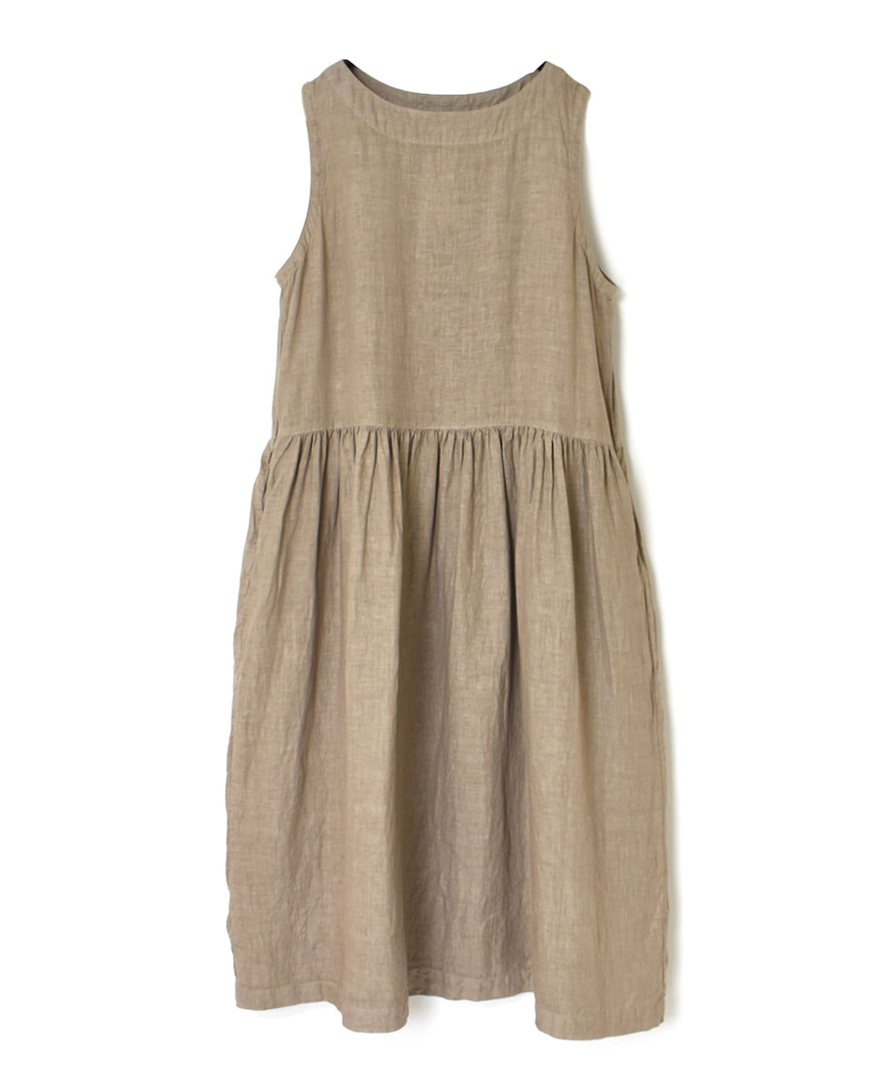 ●NAM1633LP (ワンピース) LINEN PLAIN (OVERDYE) BOAT NECK NO/SL ONE-PIECE