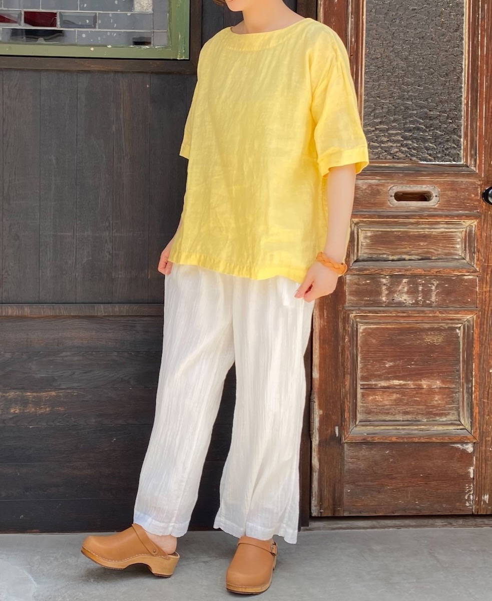 INAM2251GD (パンツ) SINGLE GAUZE OVERDYED GATHERED EASY PANTS