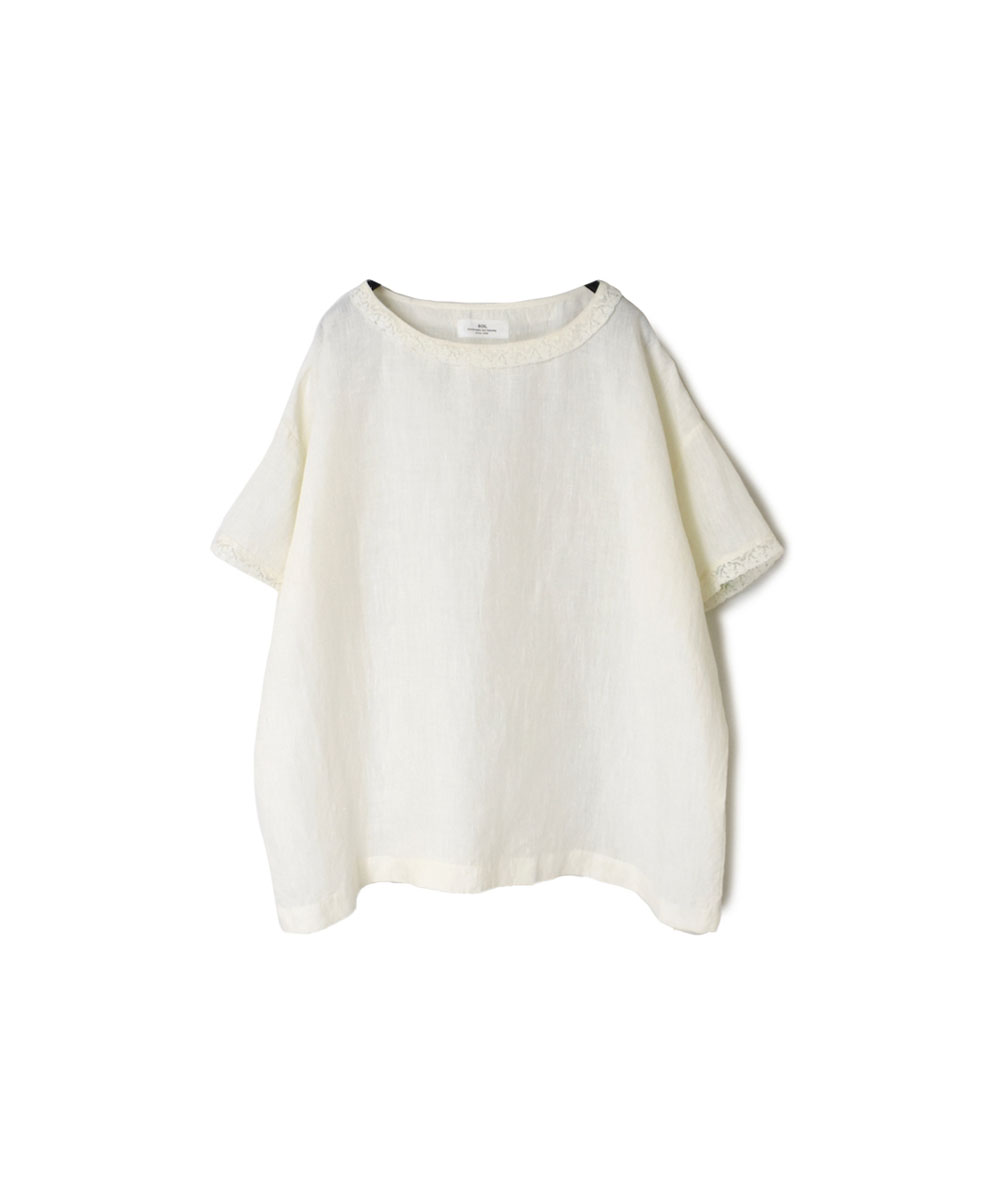 INSL23202 (ブラウス) 60’S POWER LOOM LINEN PLAIN BOAT NECK PULLOVER WITH LACE