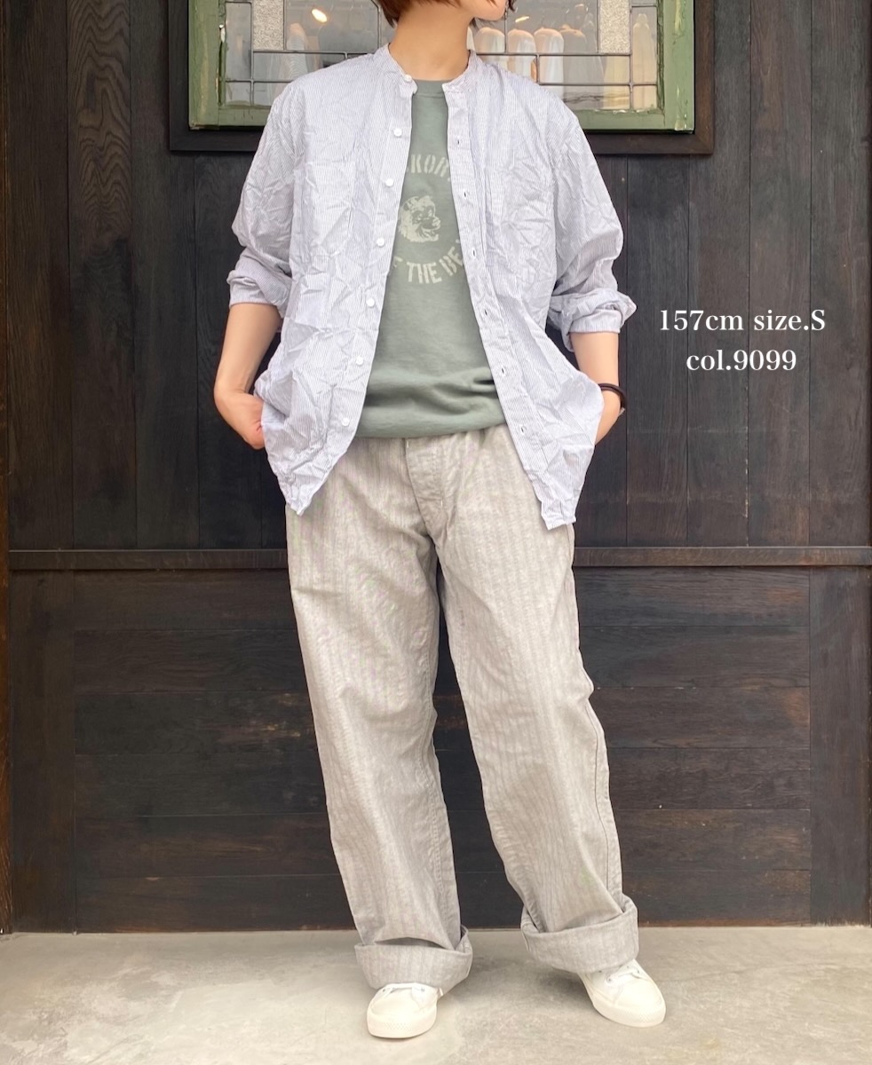 NVL1951MSW (シャツ) COTTON MINI STRIPE BANDED COLLAR L/SL OVERSIZED SHIRT