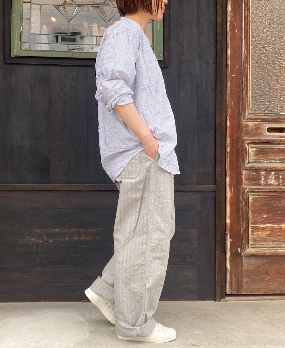 NVL1951MSW (シャツ) COTTON MINI STRIPE BANDED COLLAR L/SL OVERSIZED SHIRT