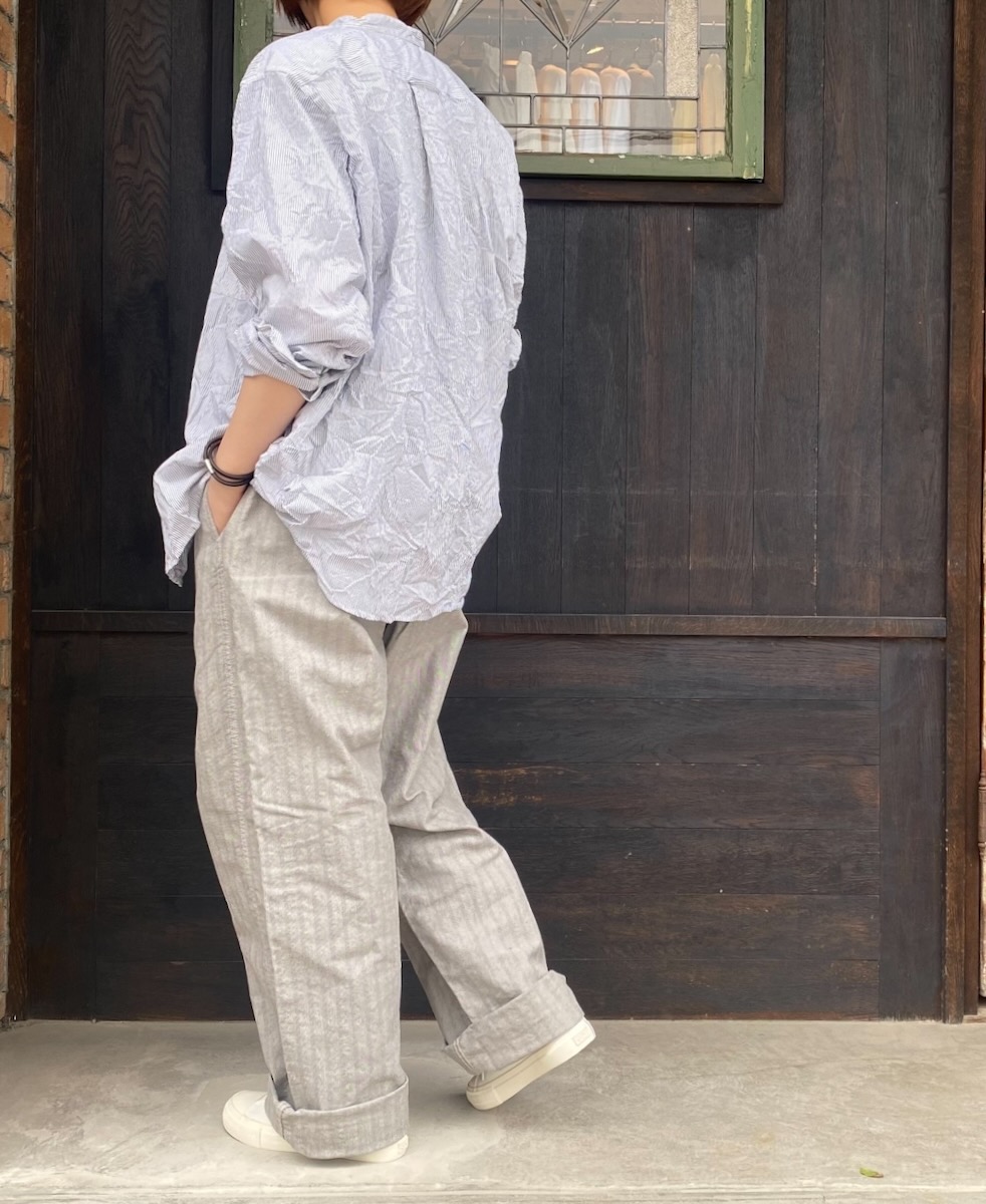 NVL1951MSW (シャツ) COTTON MINI STRIPE BANDED COLLAR L/SL OVERSIZED SHIRT