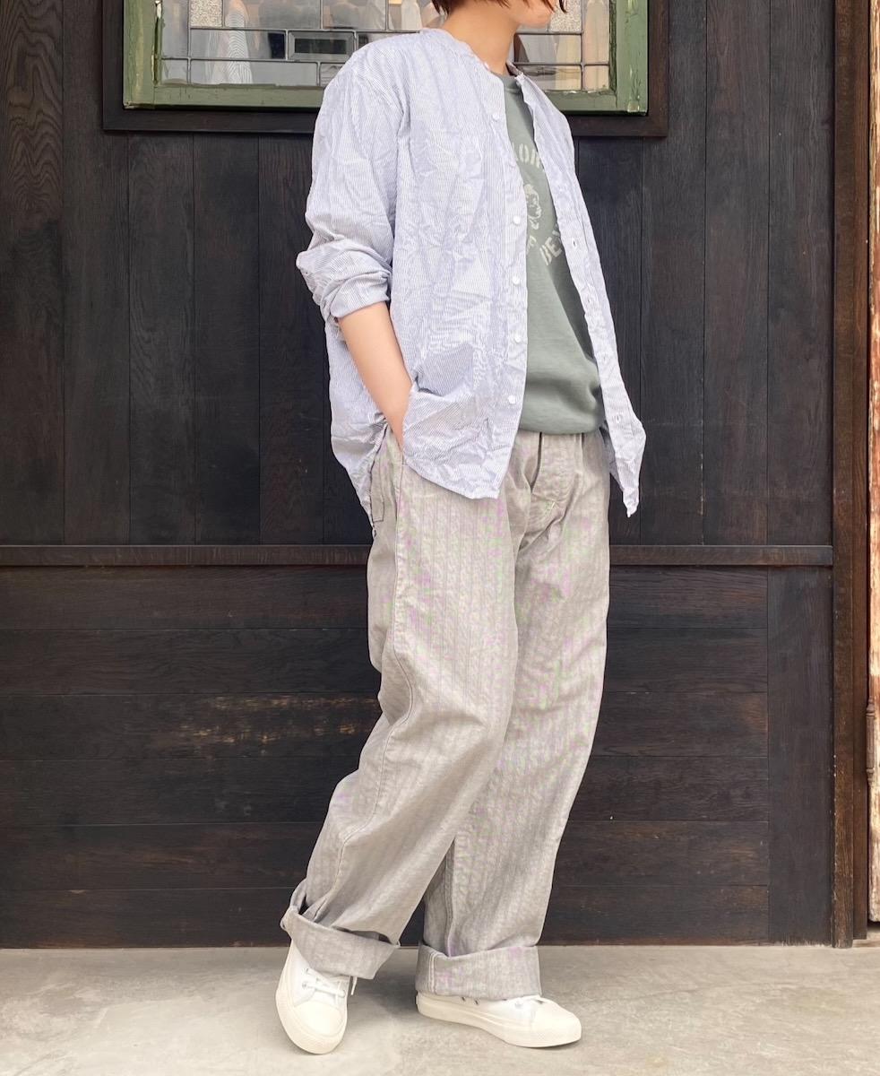 NVL1951MSW (シャツ) COTTON MINI STRIPE BANDED COLLAR L/SL OVERSIZED SHIRT