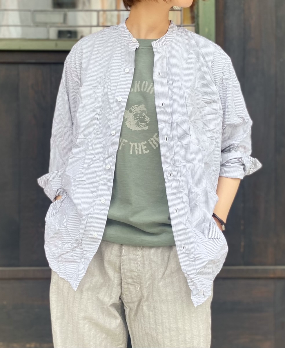 NVL1951MSW (シャツ) COTTON MINI STRIPE BANDED COLLAR L/SL OVERSIZED SHIRT