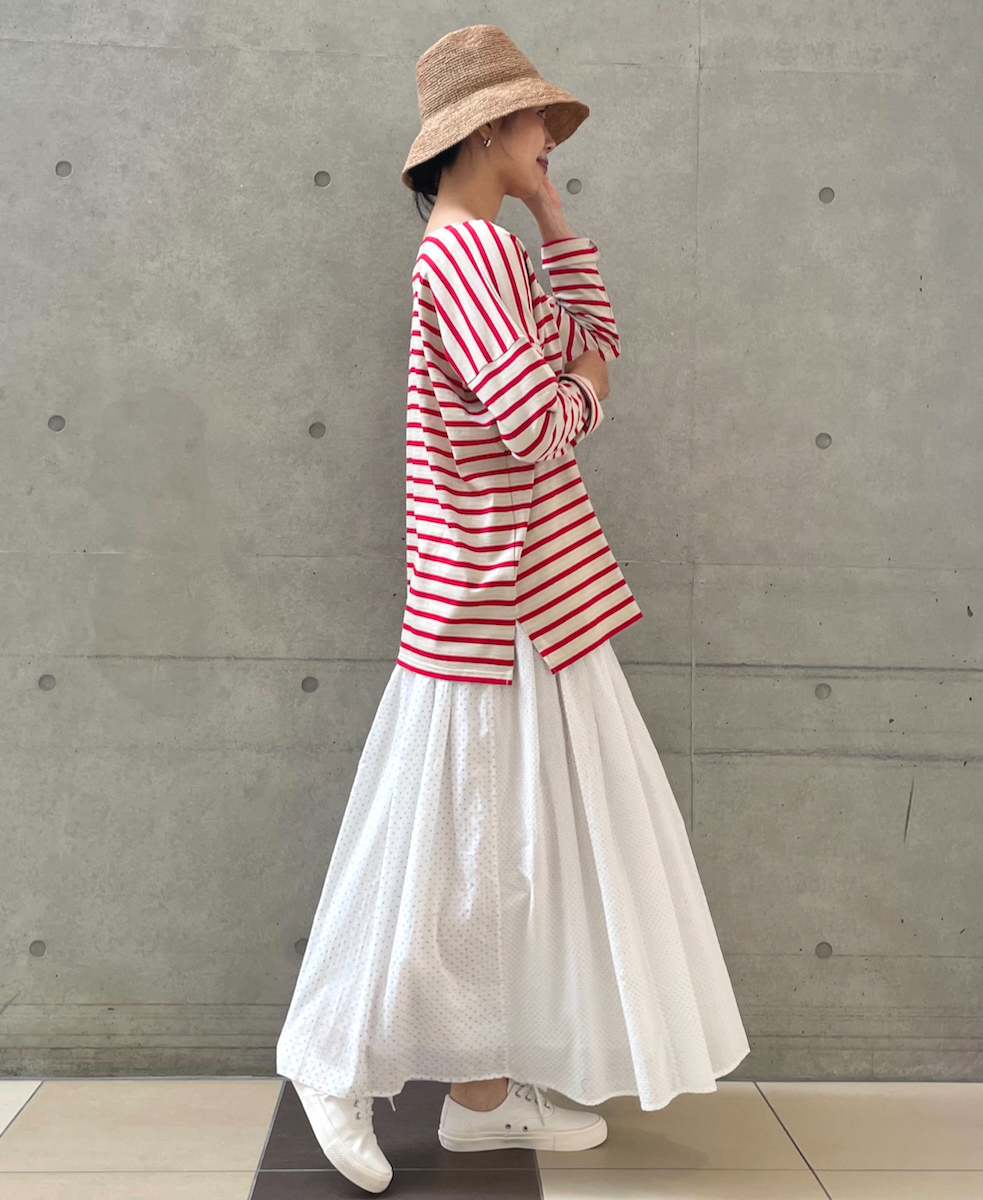 NLA2201 (カットソー) REGULAR STRIPE L/SL BOAT-NECK OVERSIZED BASQUE SHIRT