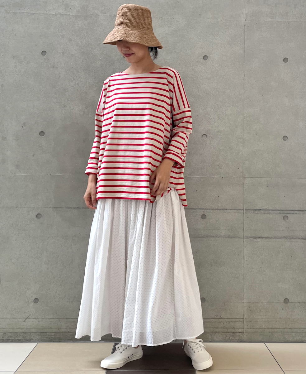 NLA2201 (カットソー) REGULAR STRIPE L/SL BOAT-NECK OVERSIZED BASQUE SHIRT