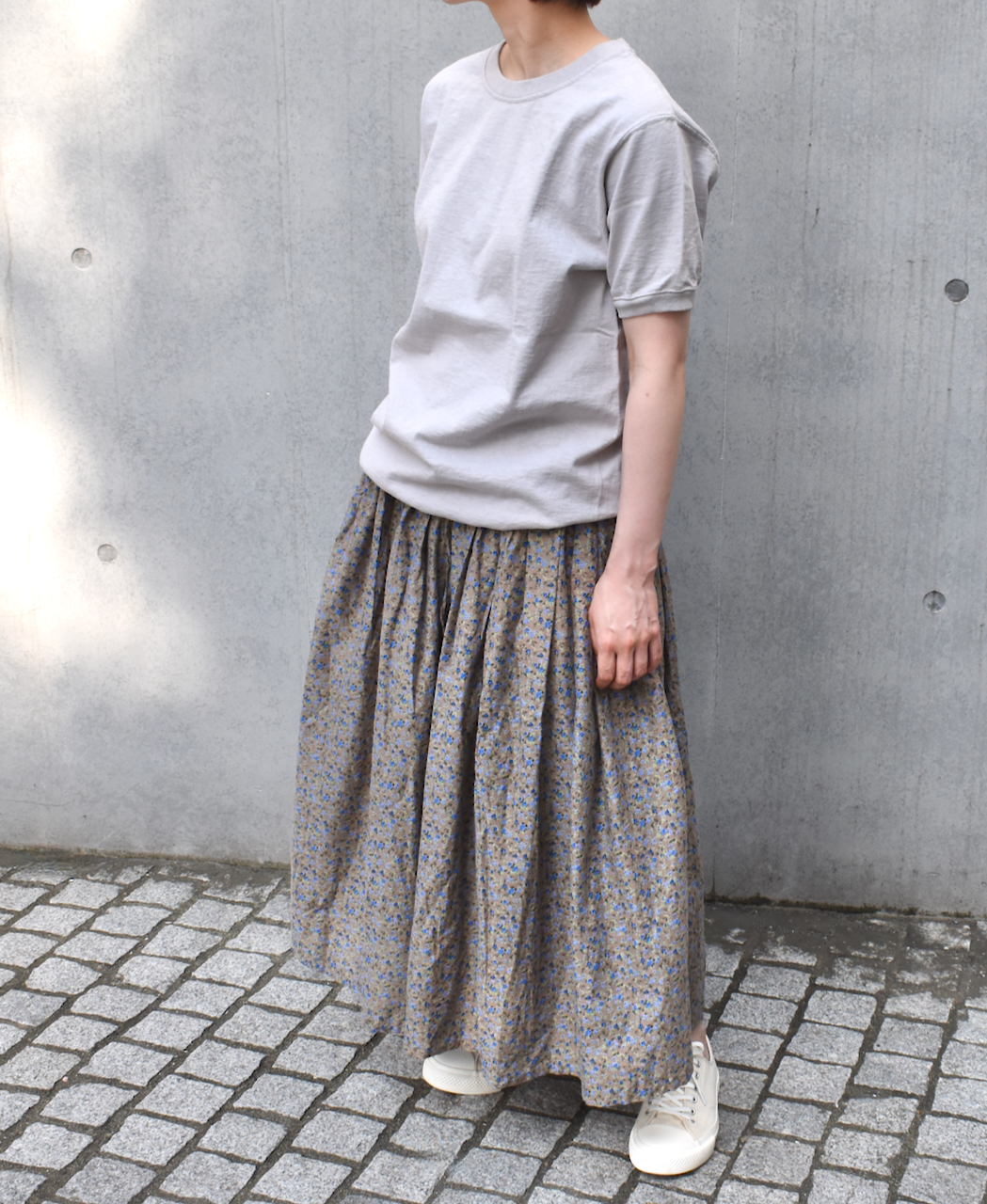  ソイル  Cotton Voile Small Flower Print Gathered Skirt  style 