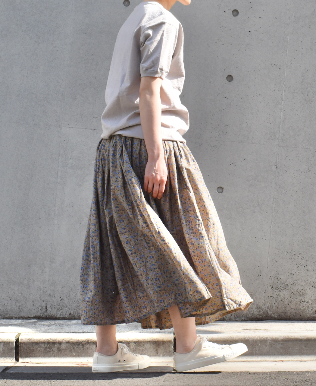  ソイル  Cotton Voile Small Flower Print Gathered Skirt  style 