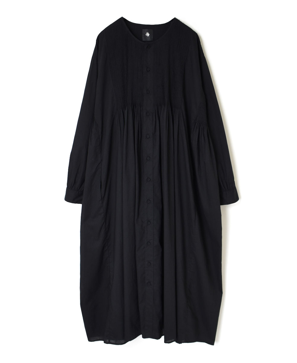 NMDS23163 (ワンピース) 60'S ORGANIC CAMBRIC PLAIN CREW-NECK BUTTON SHIRT MAXI DRESS WITH PINTUCK