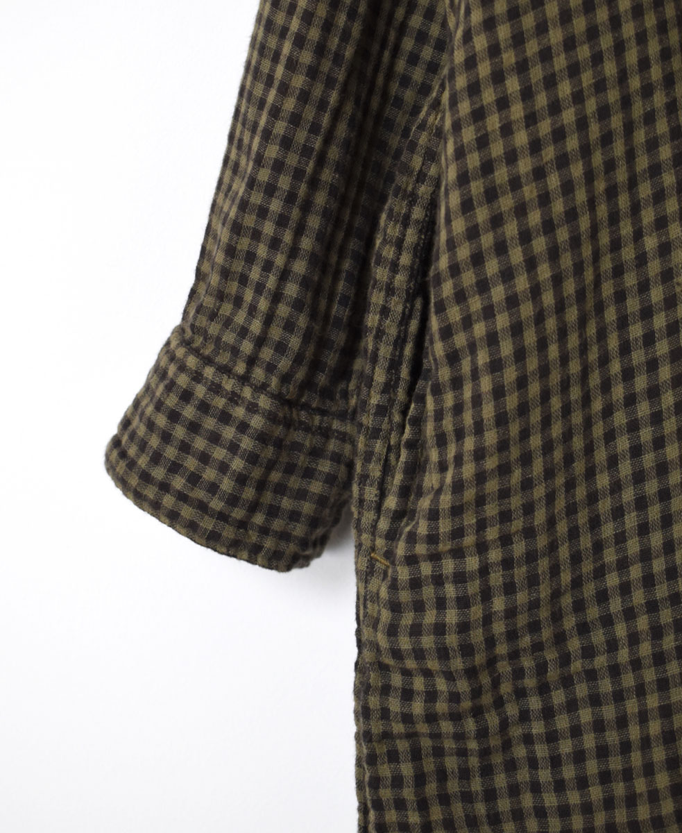 ●INAM2351DGD (ロングシャツ) DOUBLE GAUZE OVER DYED SMALL CHECK MEDIUM CHECK UTILITY BANDED COLLAR PULLOVER LONG SHIRT