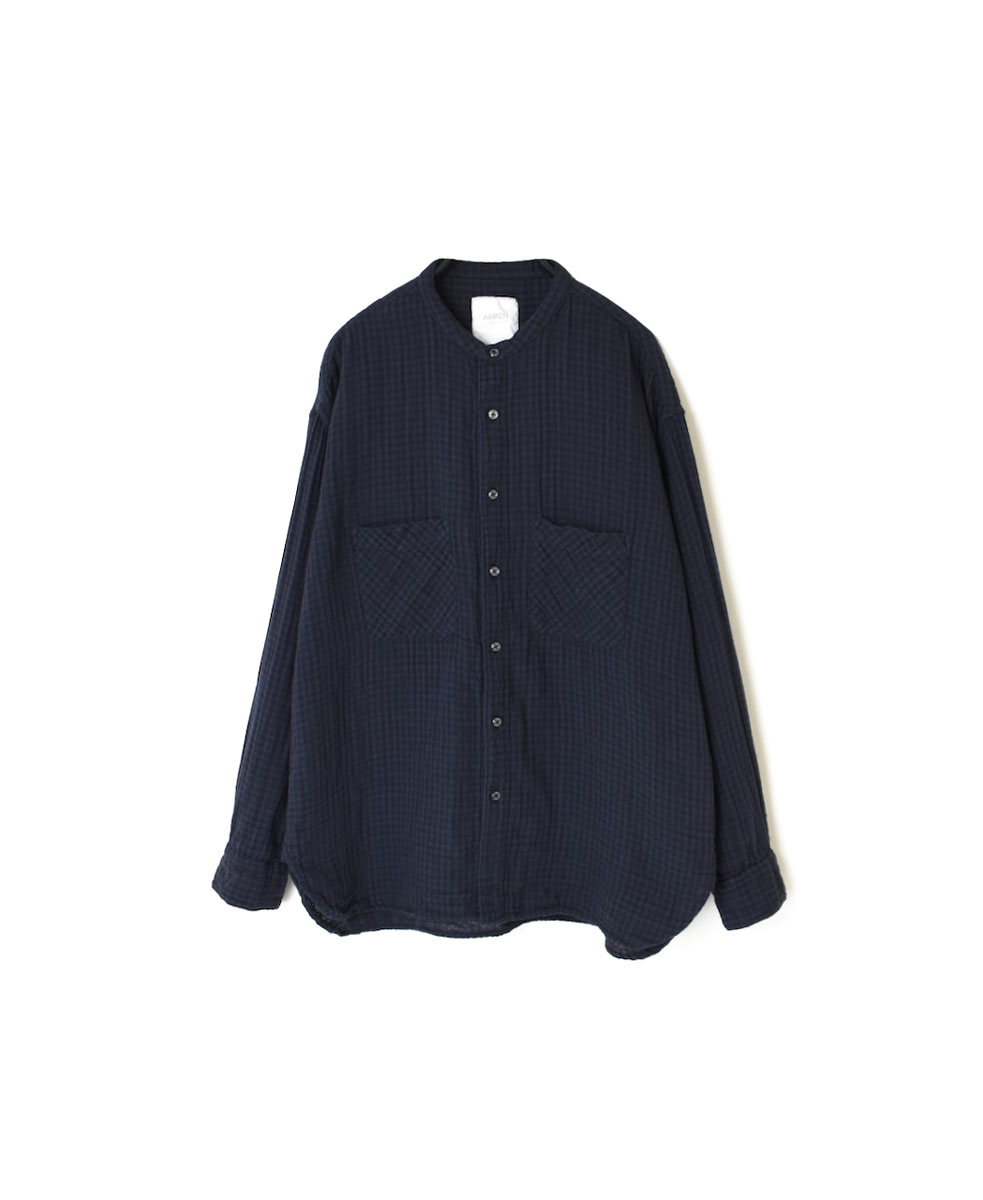 INAM1971DGD (シャツ) DOUBLE GAUZE OVER DYED SMALL CHECK MEDIUM CHECK UTILITY BANDED COLLAR SHIRT