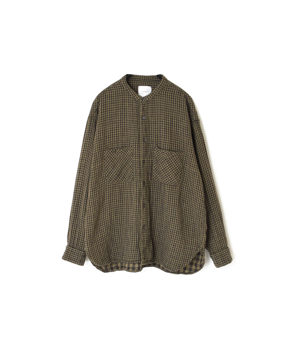 INAM1971DGD (シャツ) DOUBLE GAUZE OVER DYED SMALL CHECK MEDIUM CHECK UTILITY BANDED COLLAR SHIRT