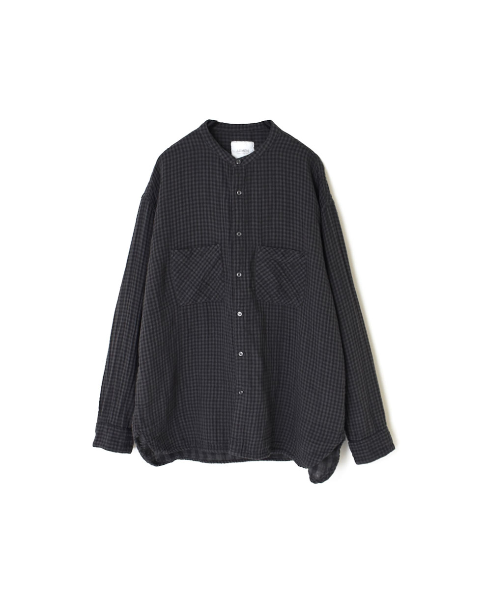INAM1971DGD (シャツ) DOUBLE GAUZE OVER DYED SMALL CHECK MEDIUM CHECK UTILITY BANDED COLLAR SHIRT