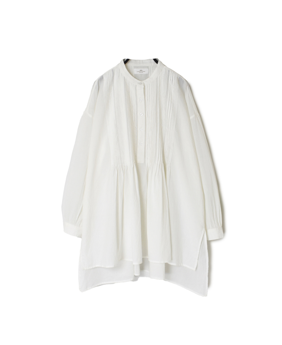 NSL23553 (シャツ) 60’S CAMBRIC PLAIN BANDED COLLAR PINTUCK LONG SHIRT