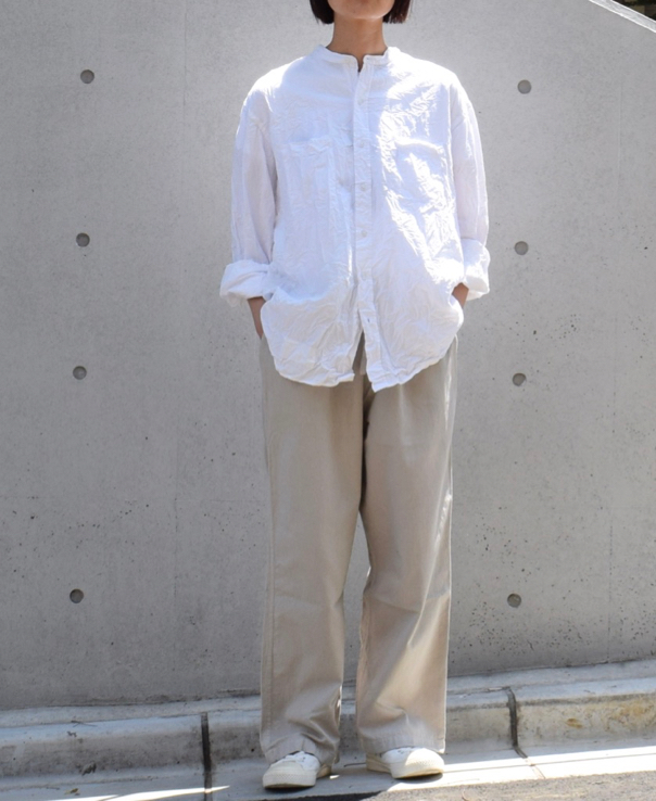 NVL1951W (シャツ) 40'S ORGANIC POPLIN BANDED COLLAR L/SL OVERSIZED SHIRT