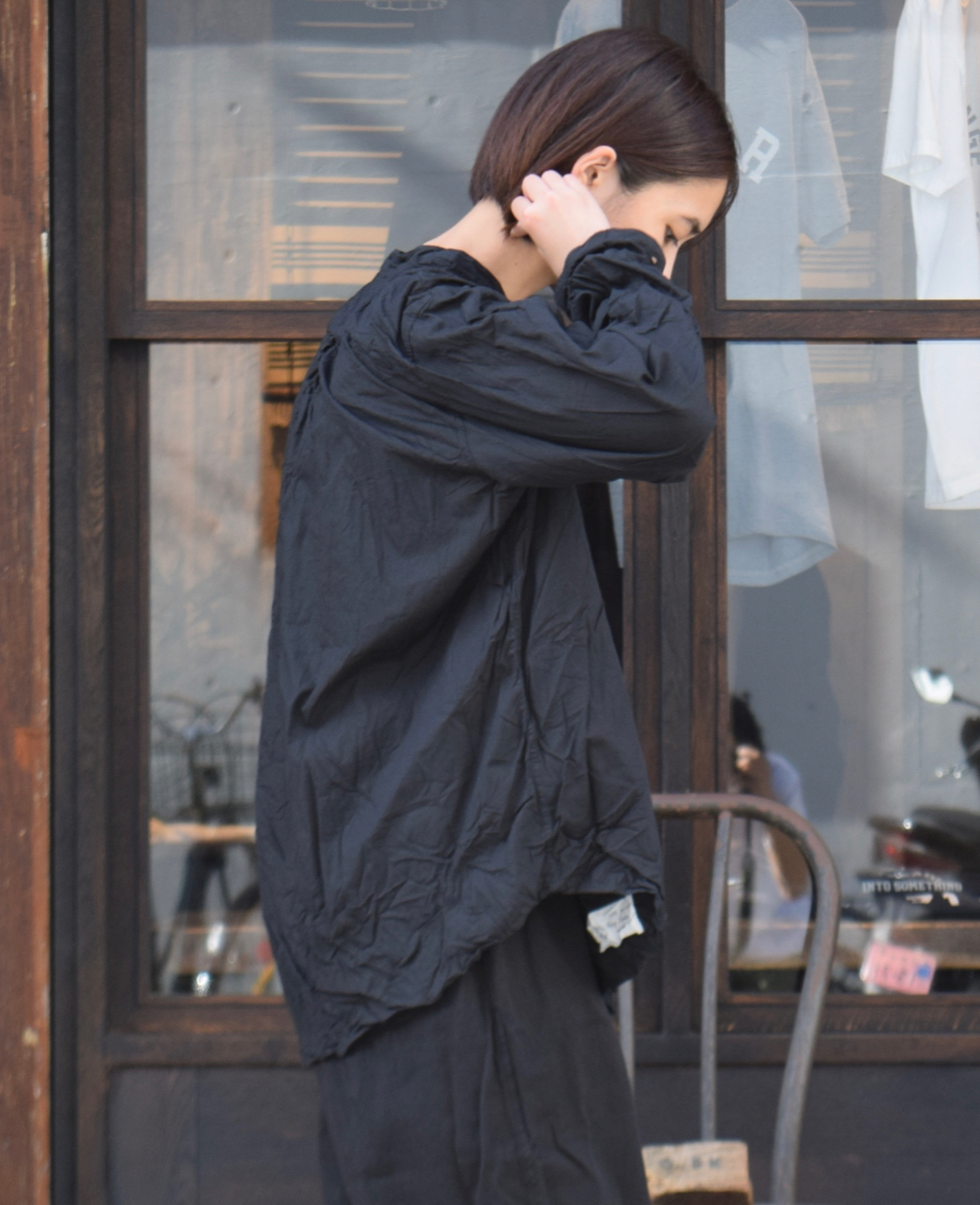 NVL1951W (シャツ) 40'S ORGANIC POPLIN BANDED COLLAR L/SL OVERSIZED SHIRT