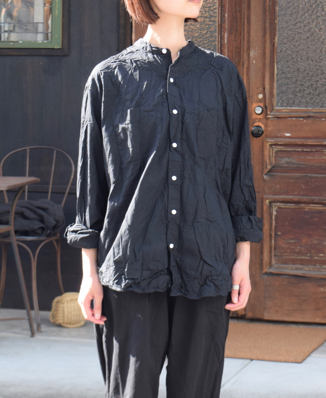NVL1951W (シャツ) 40'S ORGANIC POPLIN BANDED COLLAR L/SL OVERSIZED SHIRT