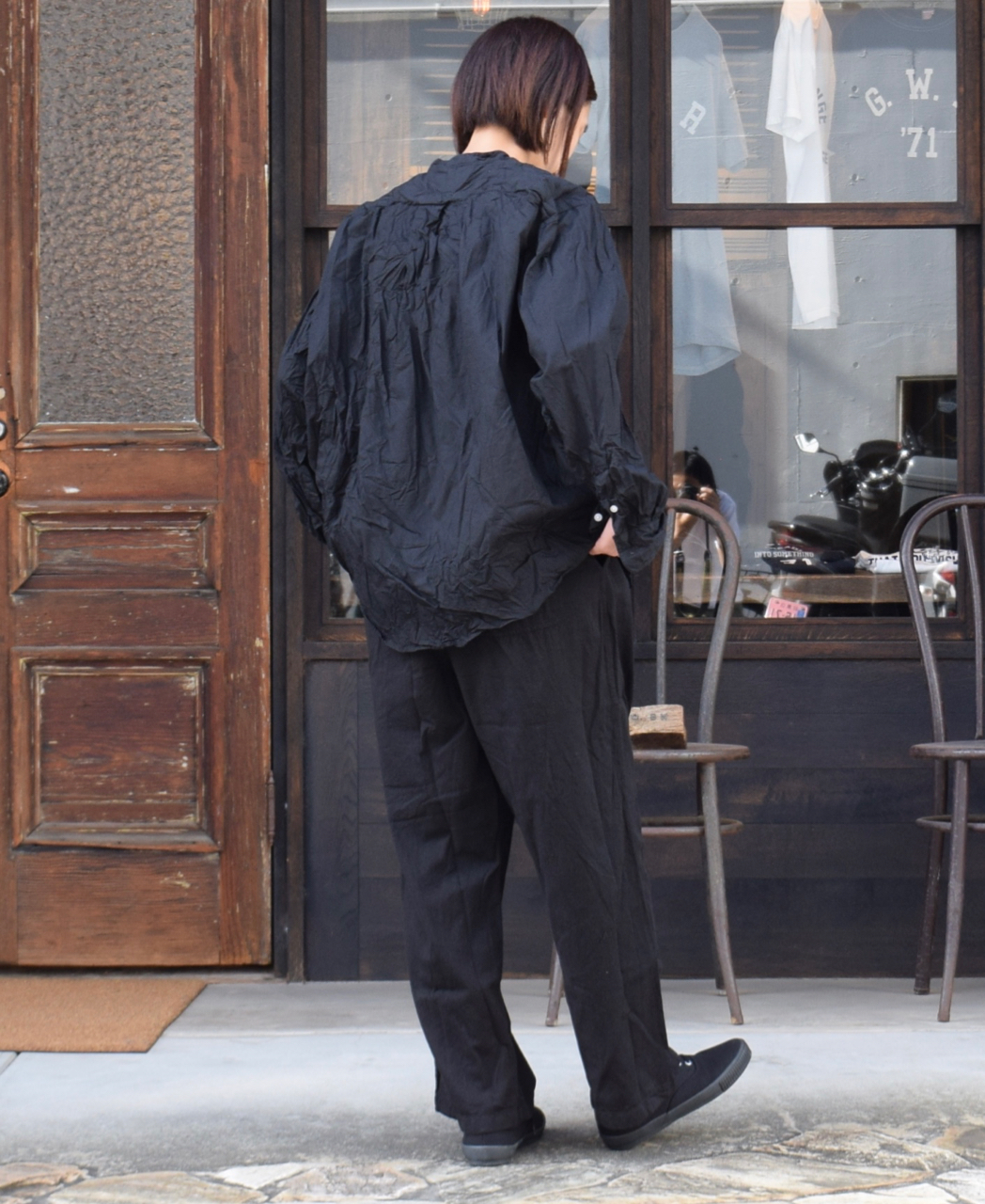 NVL1951W (シャツ) 40'S ORGANIC POPLIN BANDED COLLAR L/SL OVERSIZED SHIRT