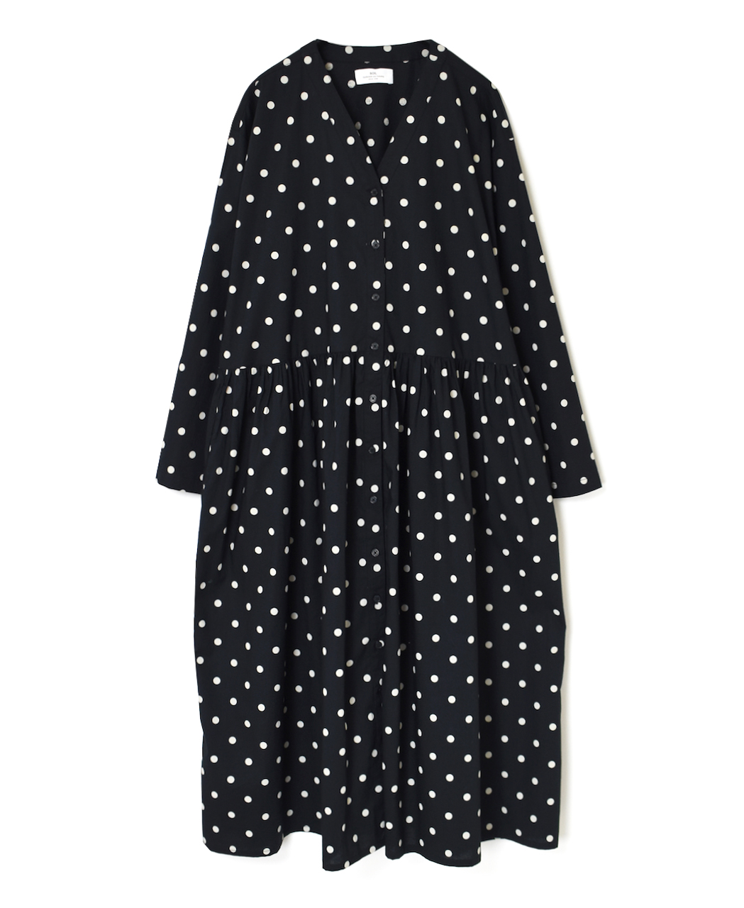 NSL23522 (ワンピース) 40’S POPLIN DOT PRINT V-NECK GATHERED DRESS