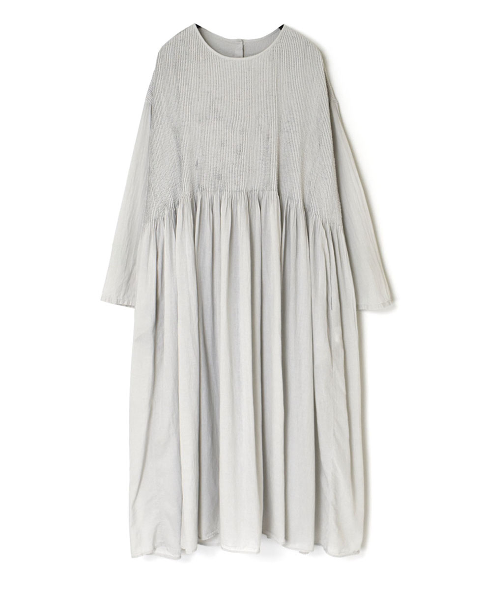 NMDS23502D (ワンピース) 80’S ORGANIC VOILE STRIPE CREW-NECK P/O DRESS WITH MINI PINTUCK
