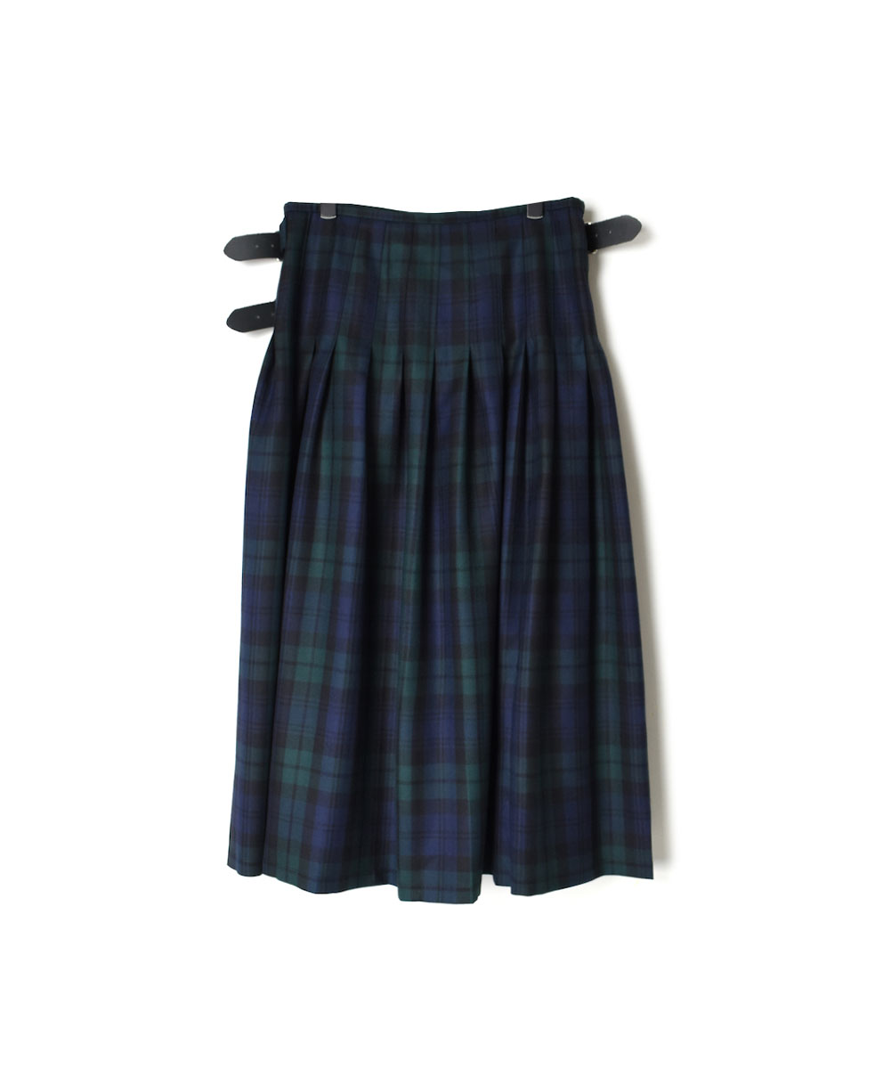 ●NOD0853 (スカート) WORSTED WOOL LOW WAIST PLEATS WRAP SKIRT LENGTH 80cm (WITH PIN)