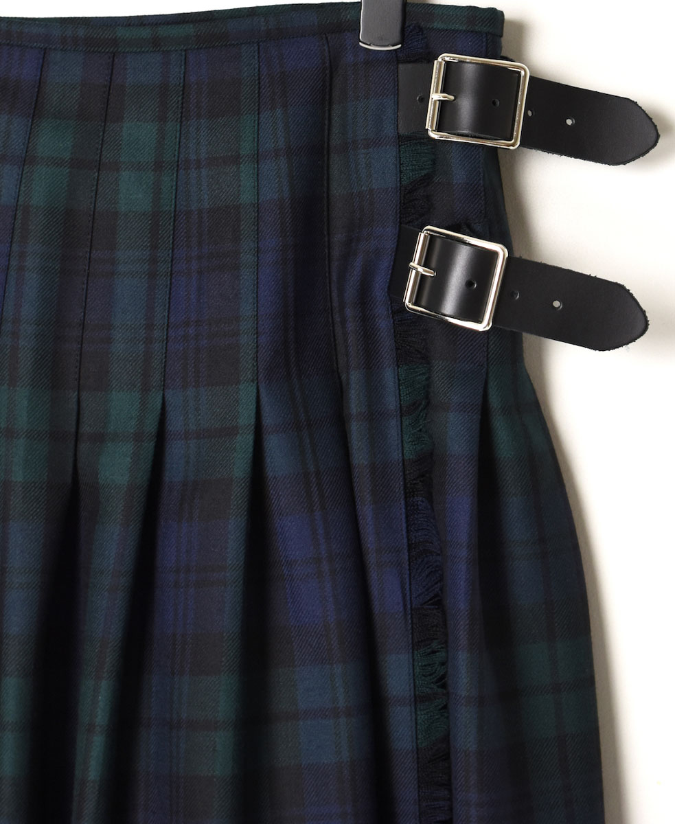 NOD0853 (スカート) WORSTED WOOL LOW WAIST PLEATS WRAP SKIRT LENGTH 80cm (WITH PIN)