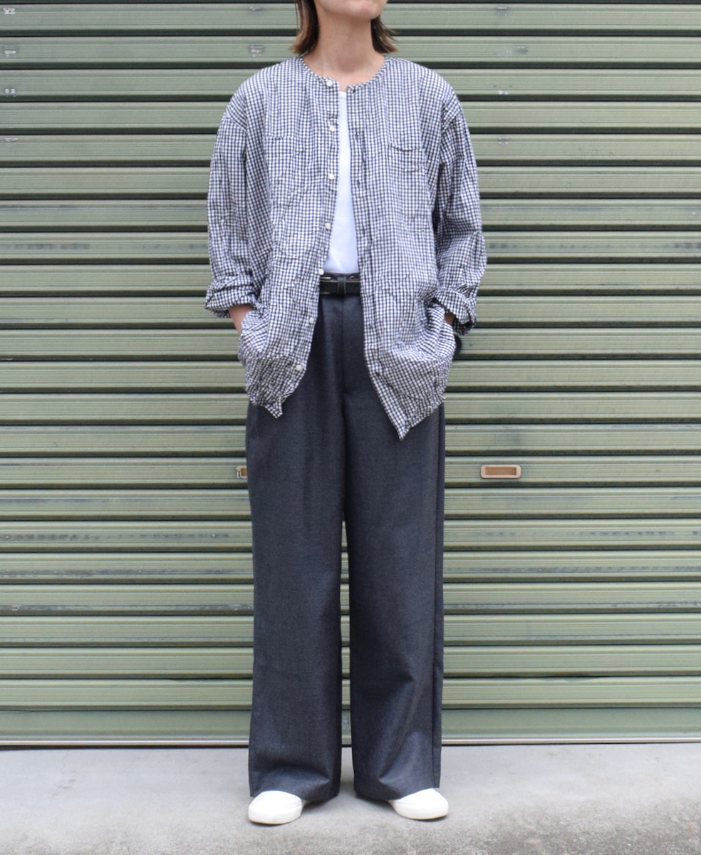 NVL2311GCW (シャツ) POPLIN CHECK CREW-NECK L/SL OVERSIZED SHIRT