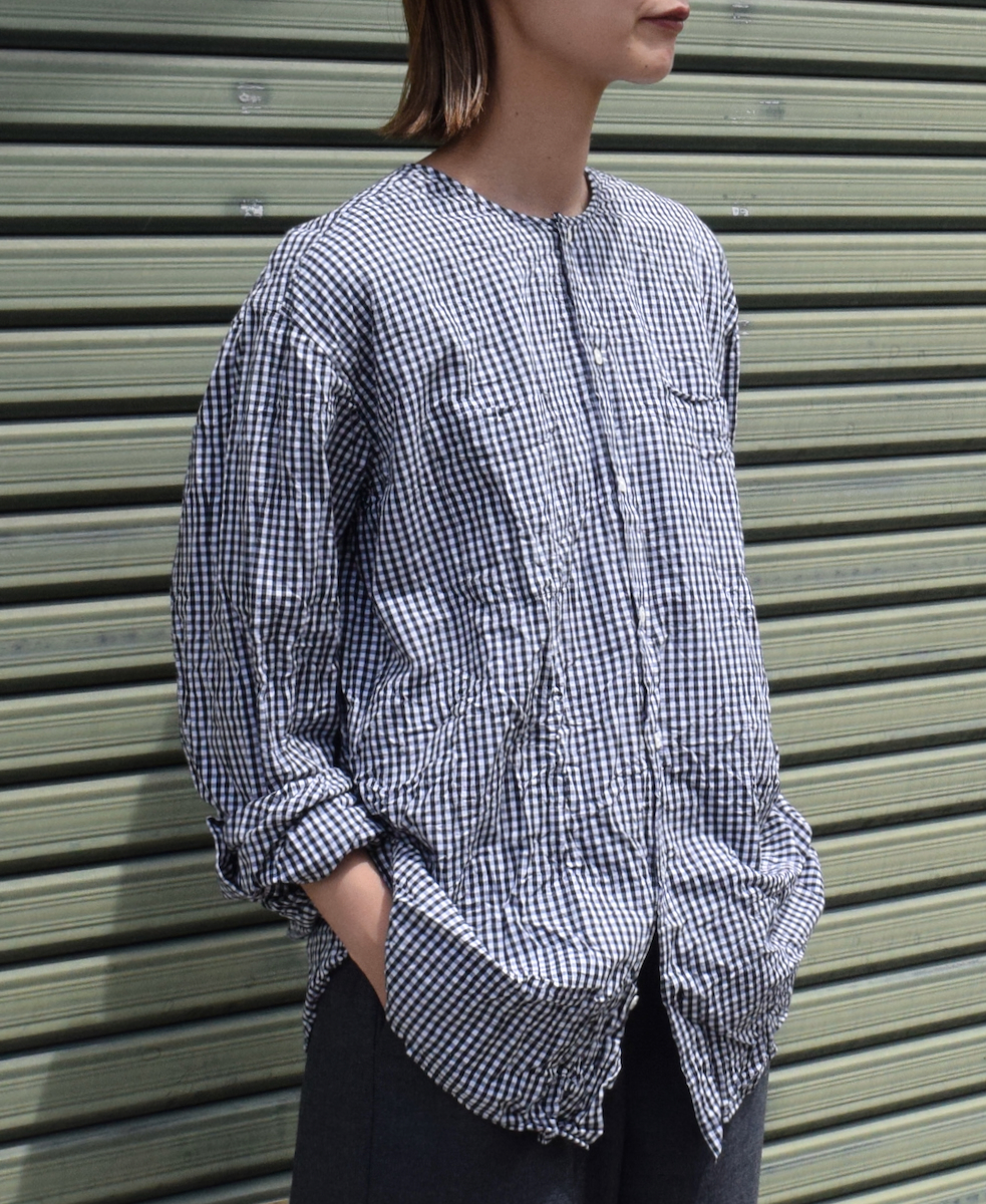 NVL2311GCW (シャツ) POPLIN CHECK CREW-NECK L/SL OVERSIZED SHIRT