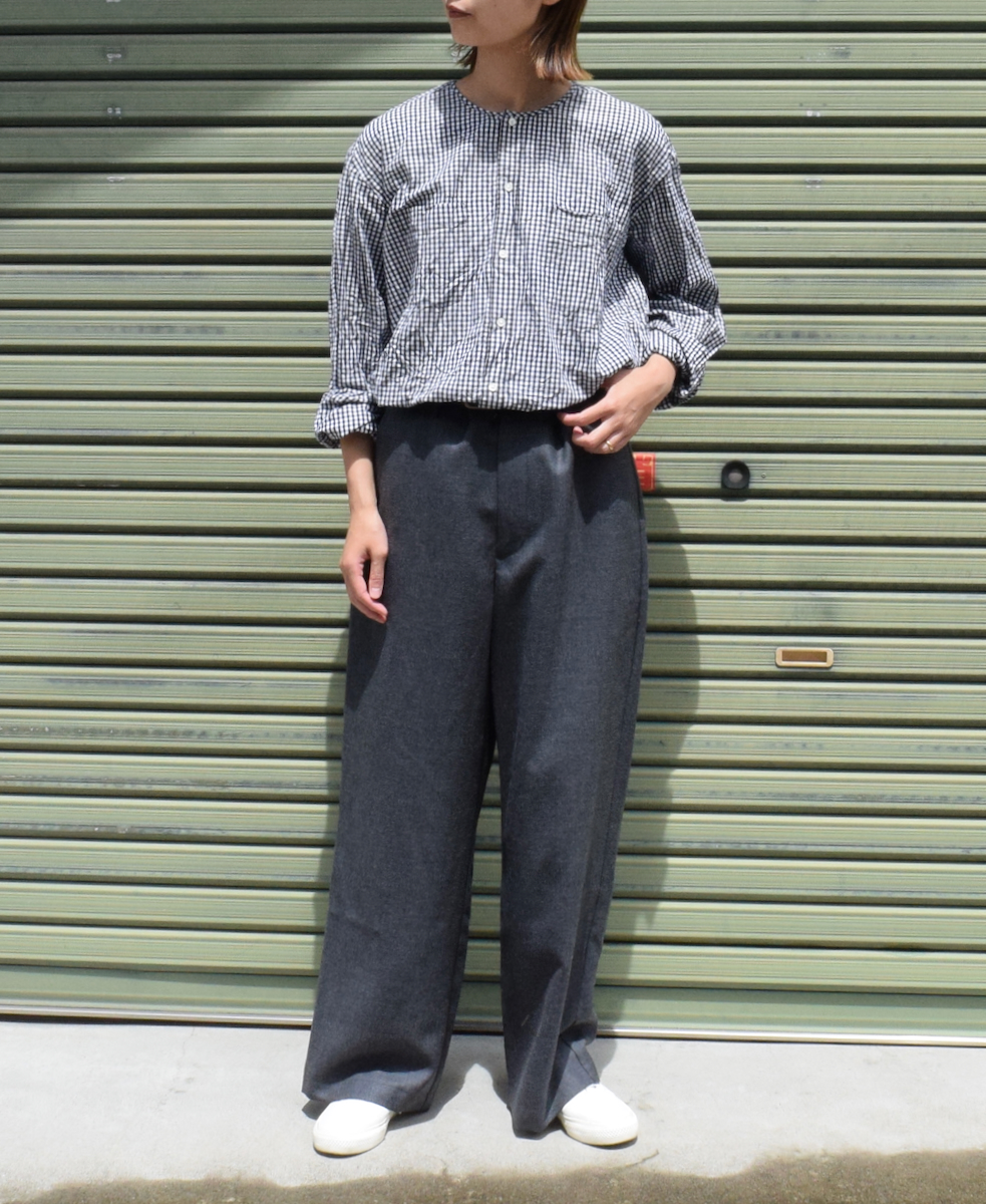 NVL2311GCW (シャツ) POPLIN CHECK CREW-NECK L/SL OVERSIZED SHIRT