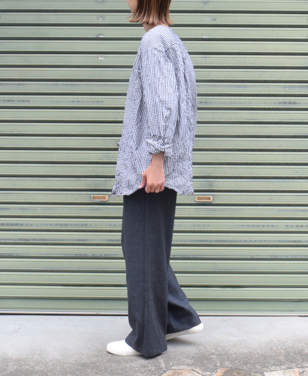 NVL2311GCW (シャツ) POPLIN CHECK CREW-NECK L/SL OVERSIZED SHIRT