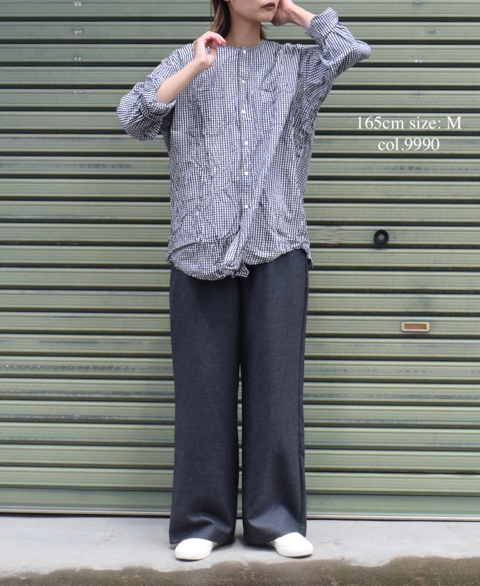 NVL2311GCW (シャツ) POPLIN CHECK CREW-NECK L/SL OVERSIZED SHIRT