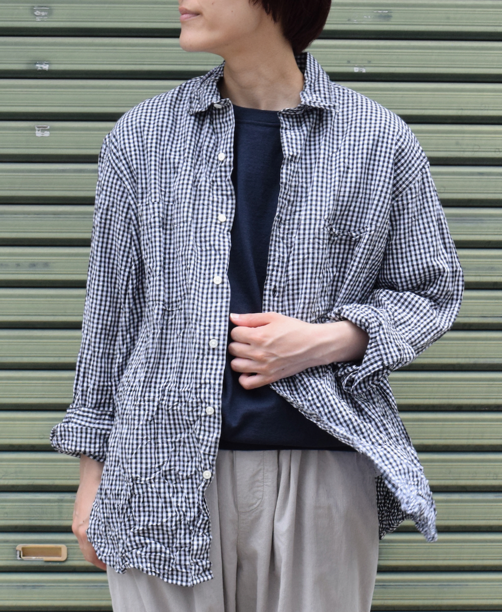 NVL1861GCW (シャツ) POPLIN CHECK REGULAR COLLAR L/SL OVERSIZED SHIRT