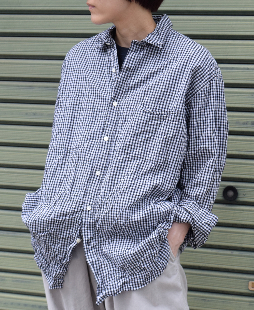 NVL1861GCW (シャツ) POPLIN CHECK REGULAR COLLAR L/SL OVERSIZED SHIRT