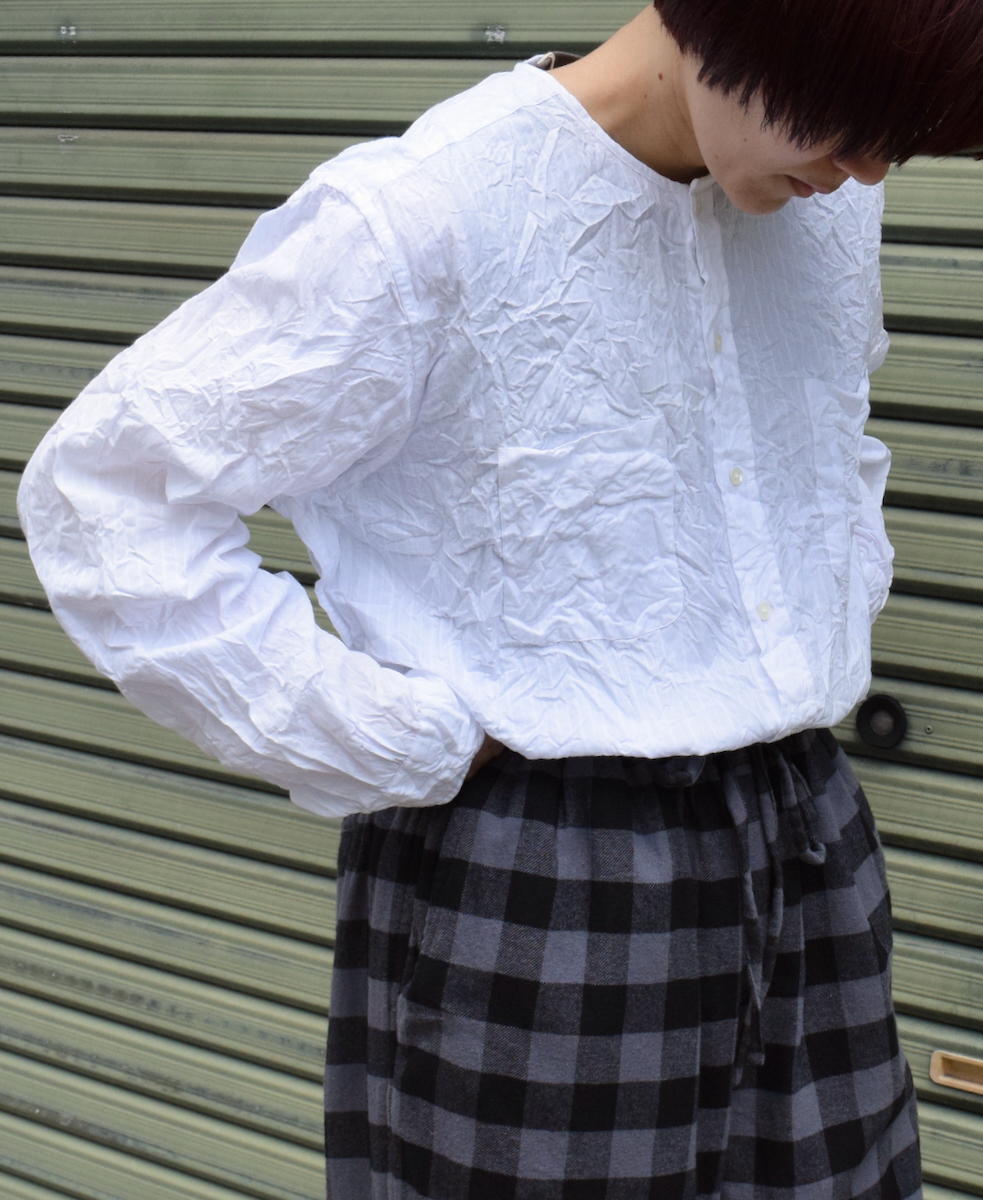 NVL2311DSW (シャツ) 40'S POPLIN DOBIE STRIPE CREW-NECK L/SL OVERSIZED SHIRT