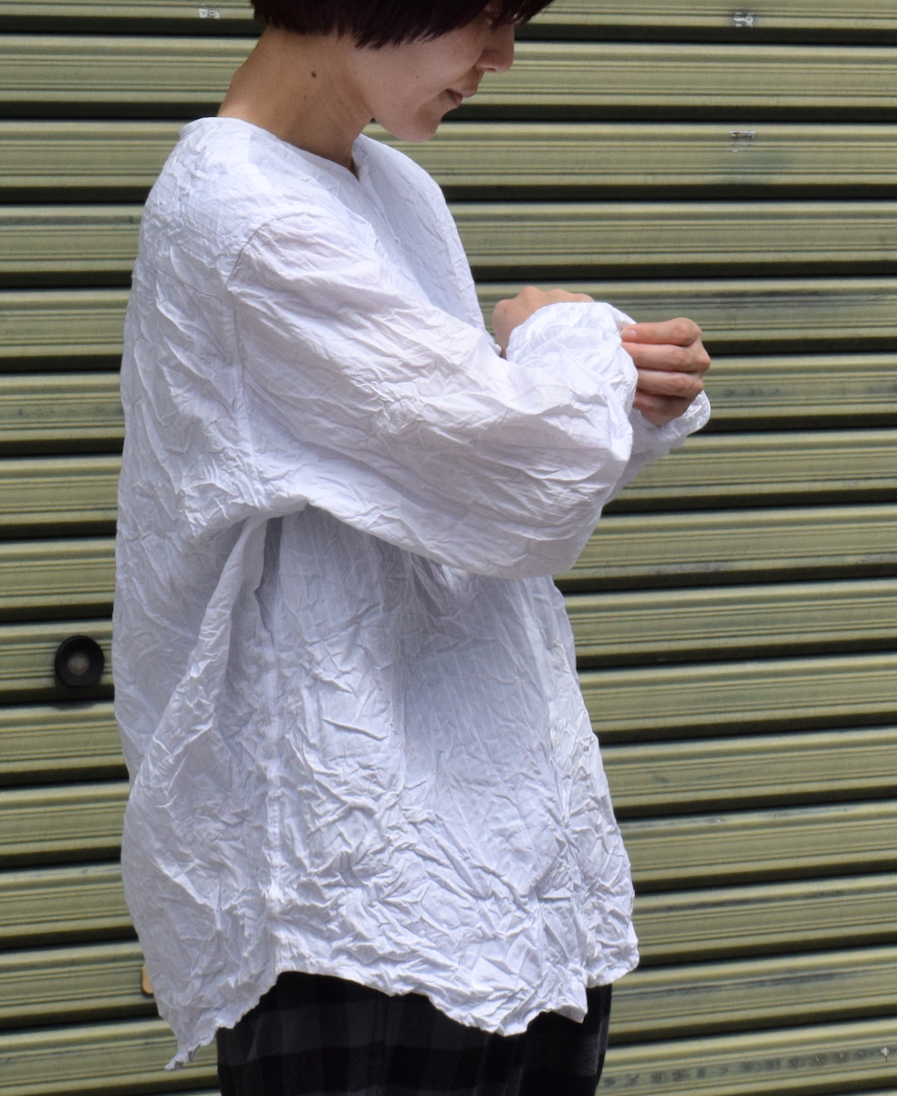 NVL2311DSW (シャツ) 40'S POPLIN DOBIE STRIPE CREW-NECK L/SL OVERSIZED SHIRT