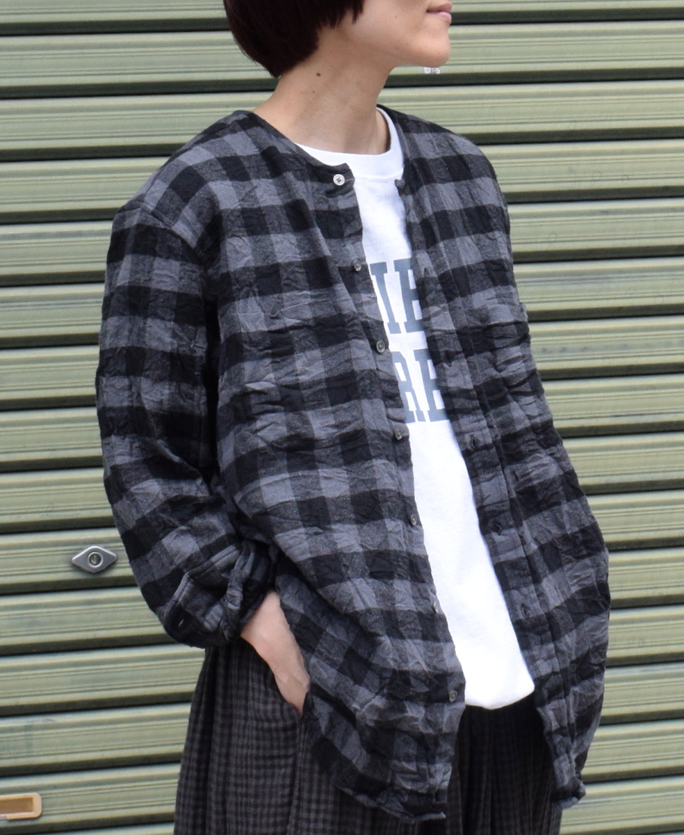 NVL2311FCW (シャツ) COTTON FLANNEL CHECK CREW-NECK L/SL OVERSIZED SHIRT