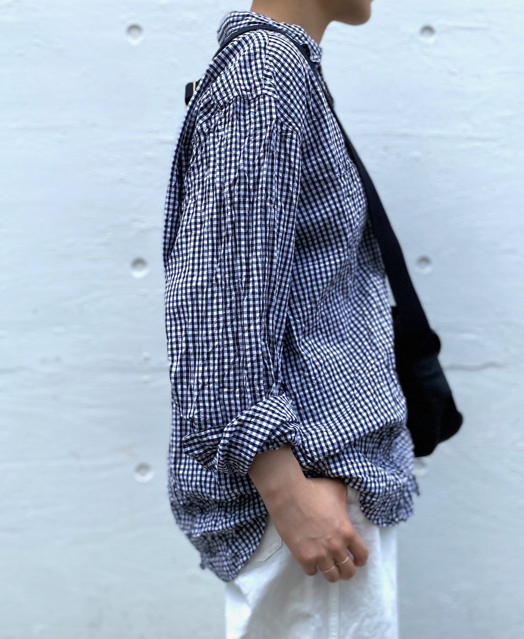 NVL1861GCW (シャツ) POPLIN CHECK REGULAR COLLAR L/SL OVERSIZED SHIRT