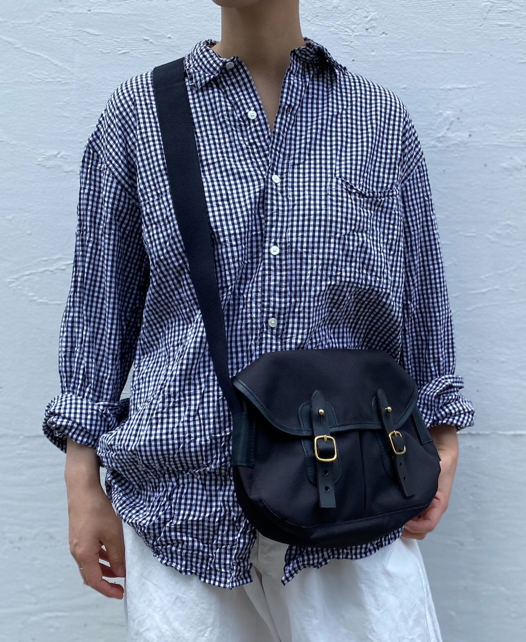 NVL1861GCW (シャツ) POPLIN CHECK REGULAR COLLAR L/SL OVERSIZED SHIRT
