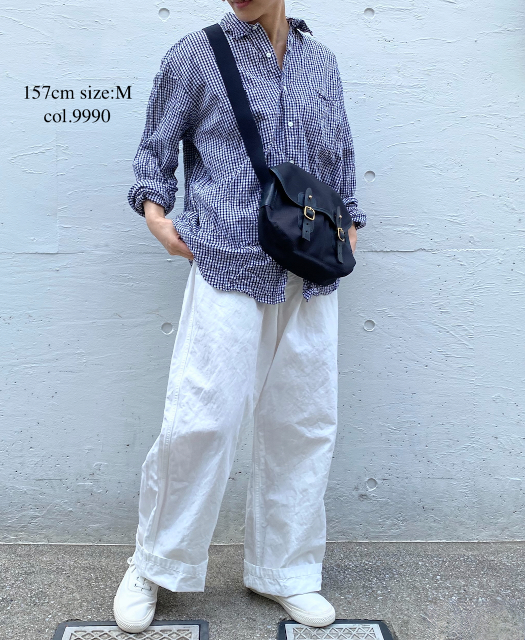 NVL1861GCW (シャツ) POPLIN CHECK REGULAR COLLAR L/SL OVERSIZED SHIRT