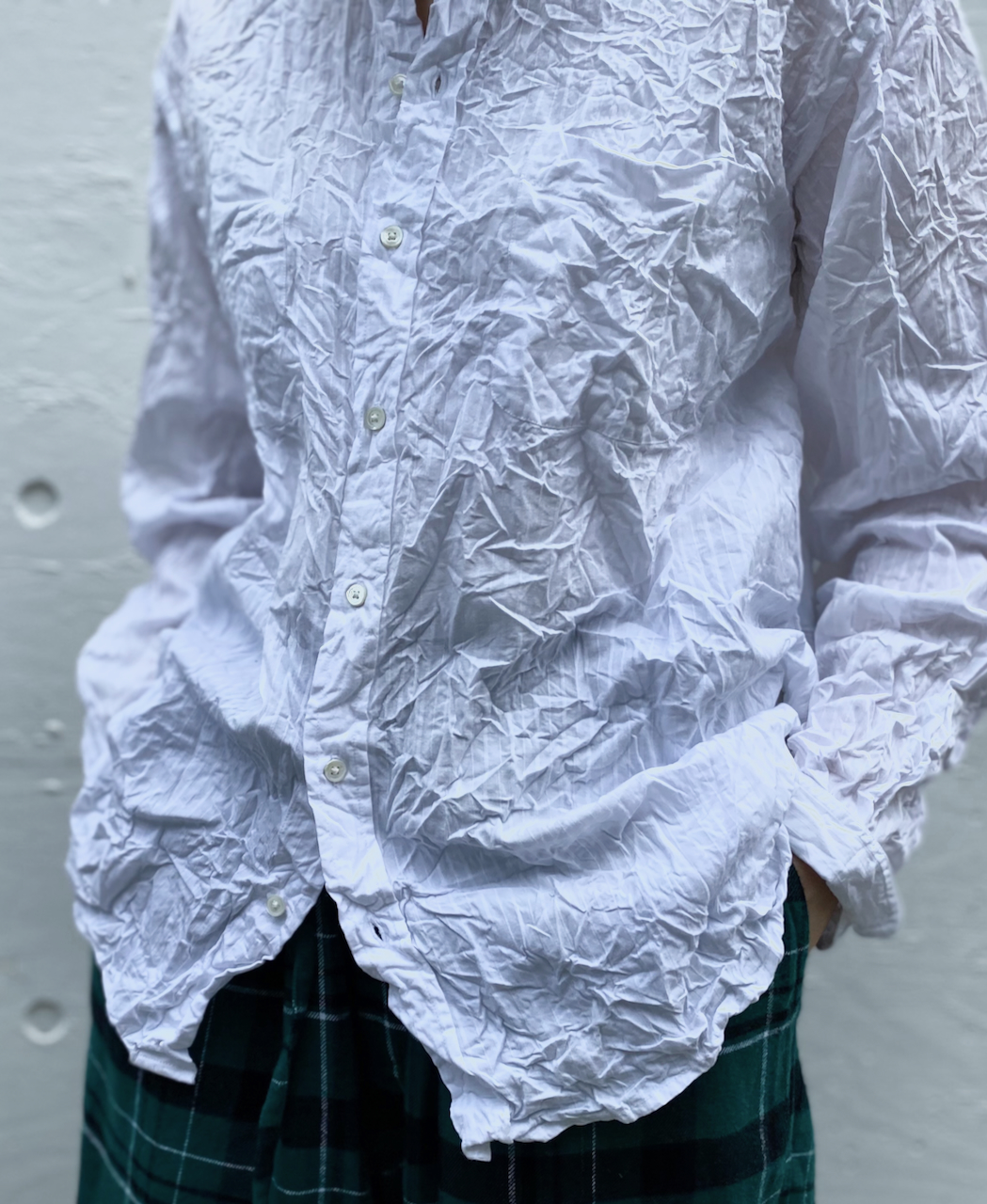 NVL2311DSW (シャツ) 40'S POPLIN DOBIE STRIPE CREW-NECK L/SL OVERSIZED SHIRT