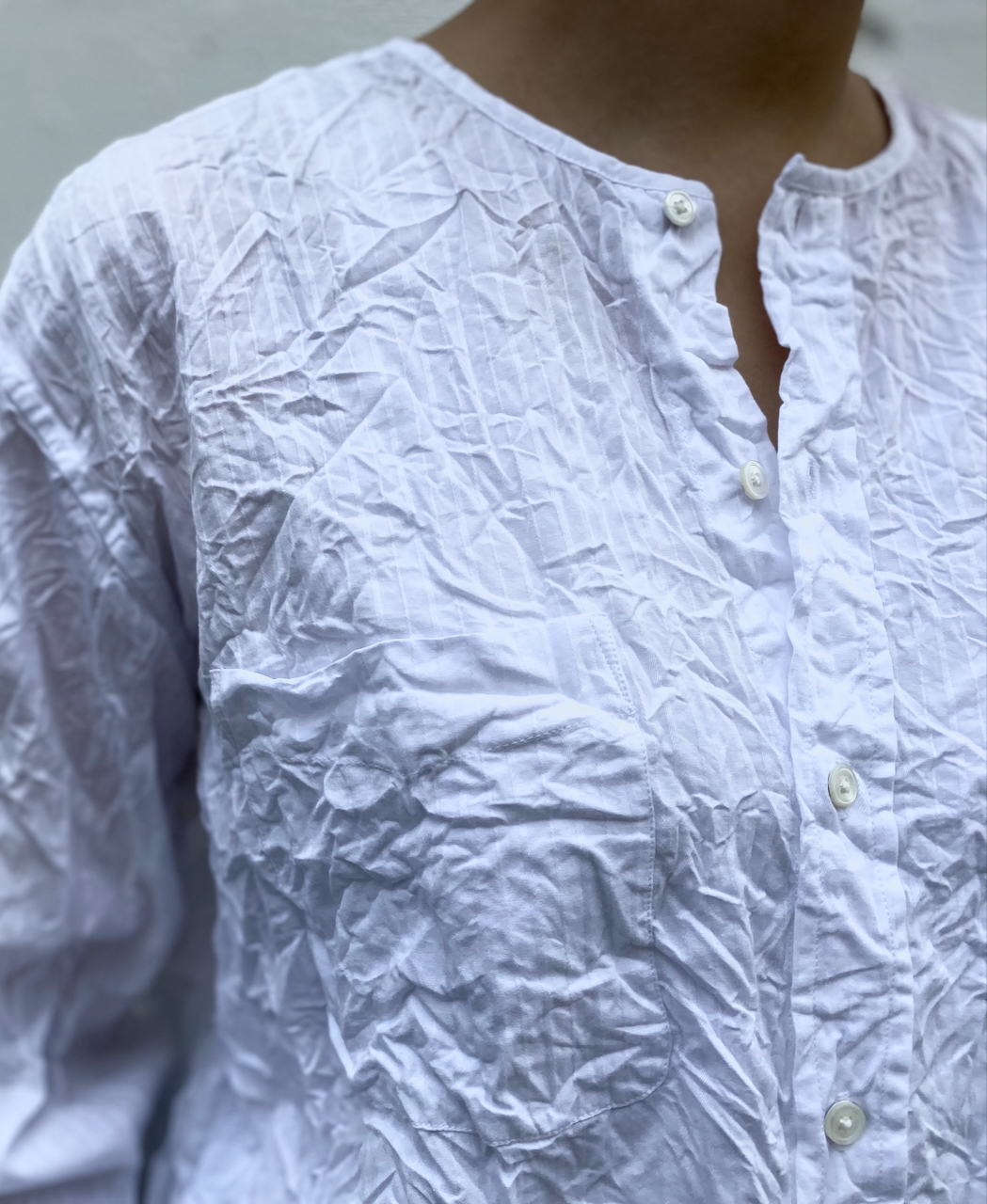 NVL2311DSW (シャツ) 40'S POPLIN DOBIE STRIPE CREW-NECK L/SL OVERSIZED SHIRT