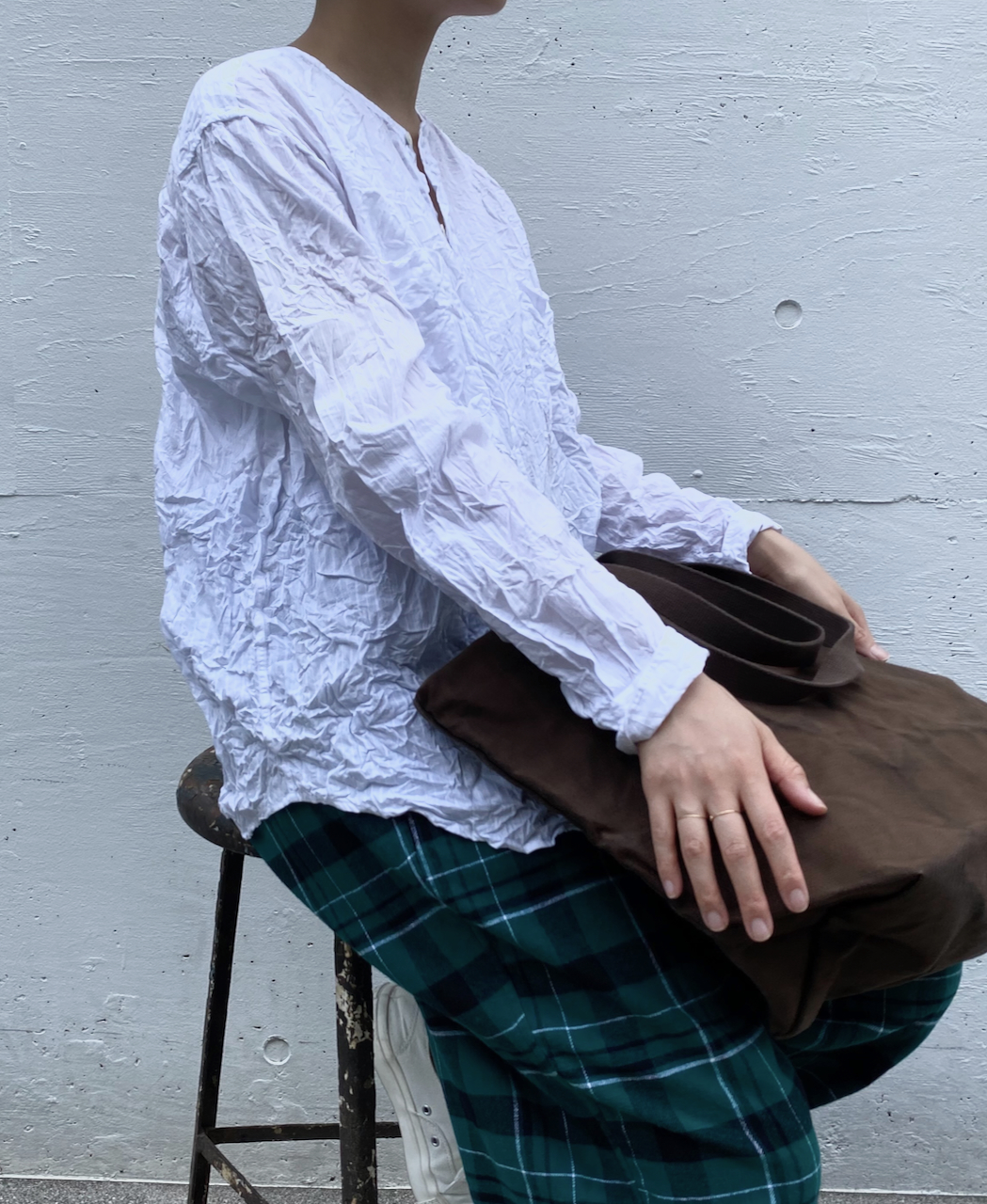 NVL2311DSW (シャツ) 40'S POPLIN DOBIE STRIPE CREW-NECK L/SL OVERSIZED SHIRT