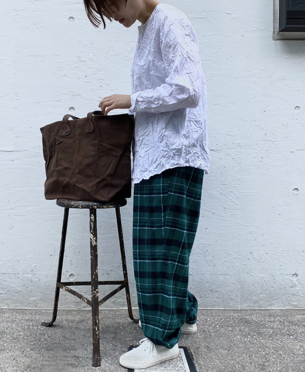 NVL2311DSW (シャツ) 40'S POPLIN DOBIE STRIPE CREW-NECK L/SL OVERSIZED SHIRT