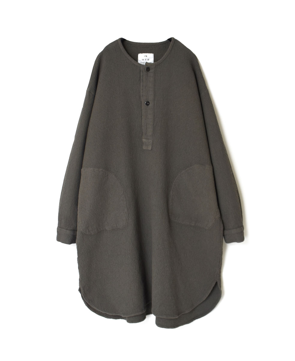 INHT2301WPD (ロングシャツ) WAFFLE PLAIN OVERDYE HENLY NECK LONG SHIRT