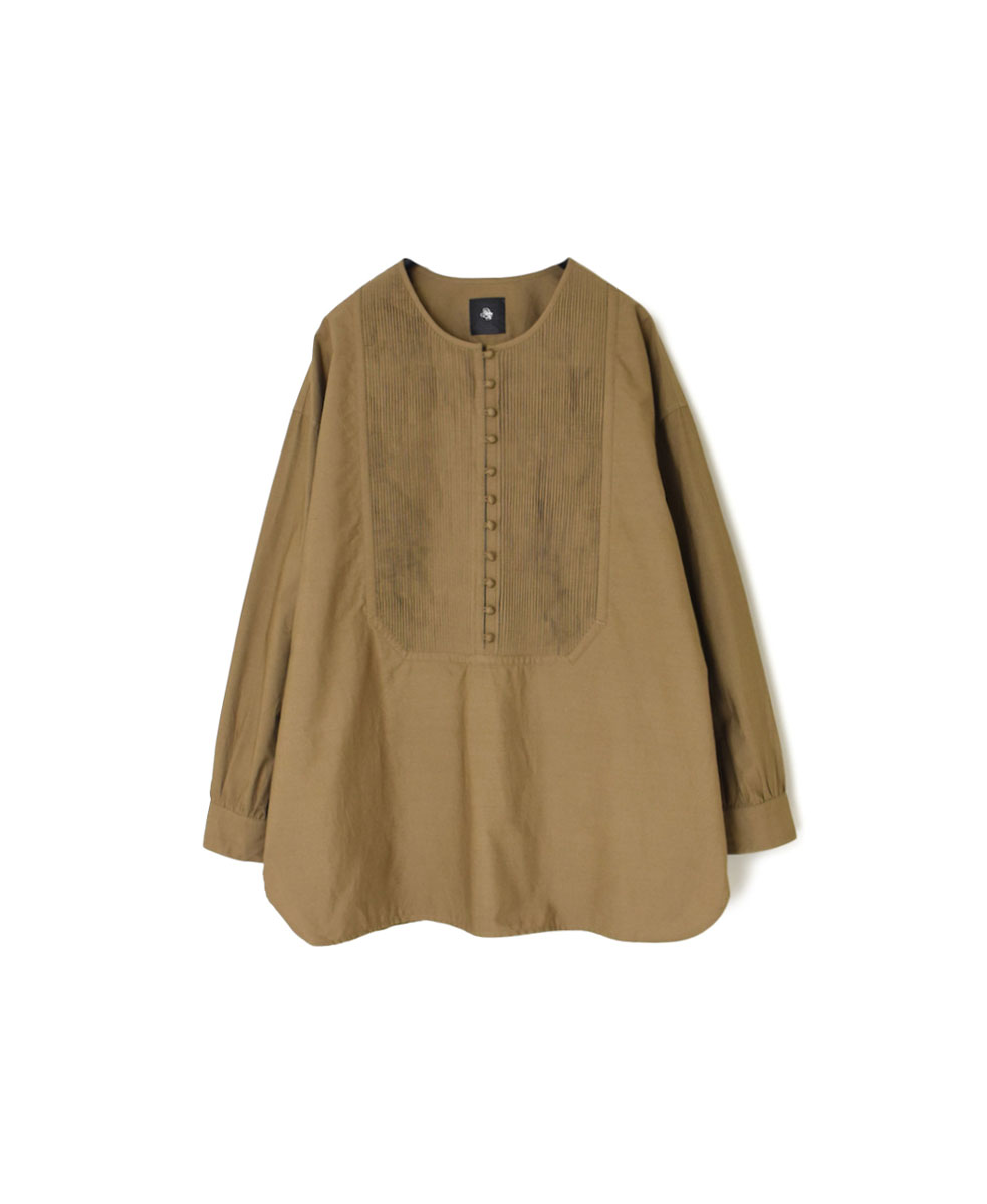 NMDS23551 (シャツ) 40’S ORGANIC POPLIN PLAIN CREW NECK BOSOM SHIRT WITH MINI PINTUCK