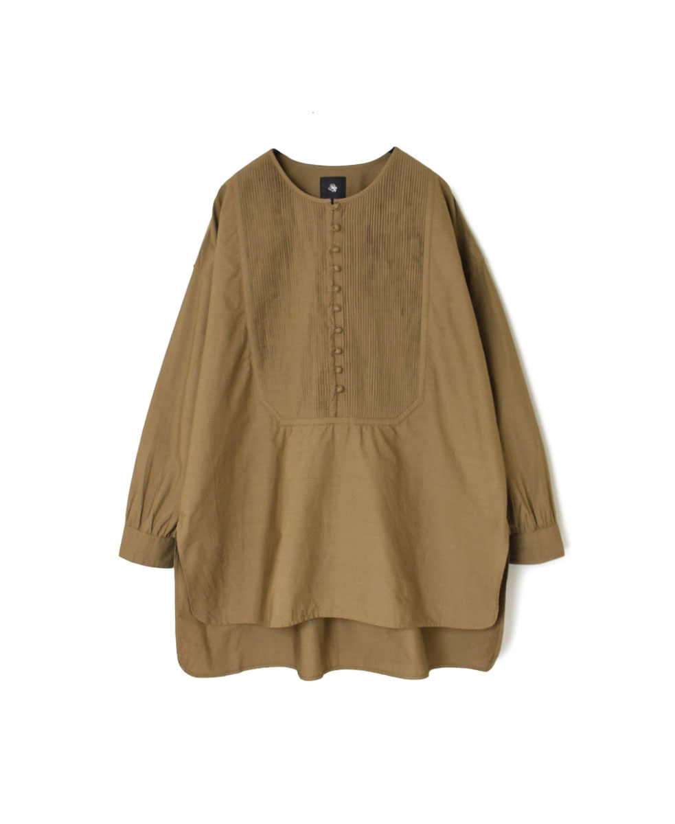 NMDS23552 (ロングシャツ) 40’S ORGANIC POPLIN PLAIN CREW NECK BOSOM LONG SHIRT WITH MINI PINTUCK