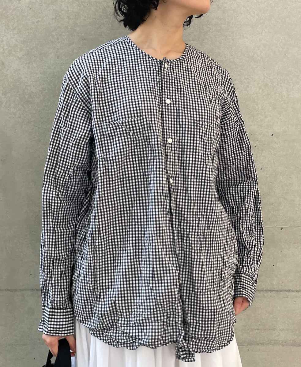 NVL2311GCW (シャツ) POPLIN CHECK CREW-NECK L/SL OVERSIZED SHIRT