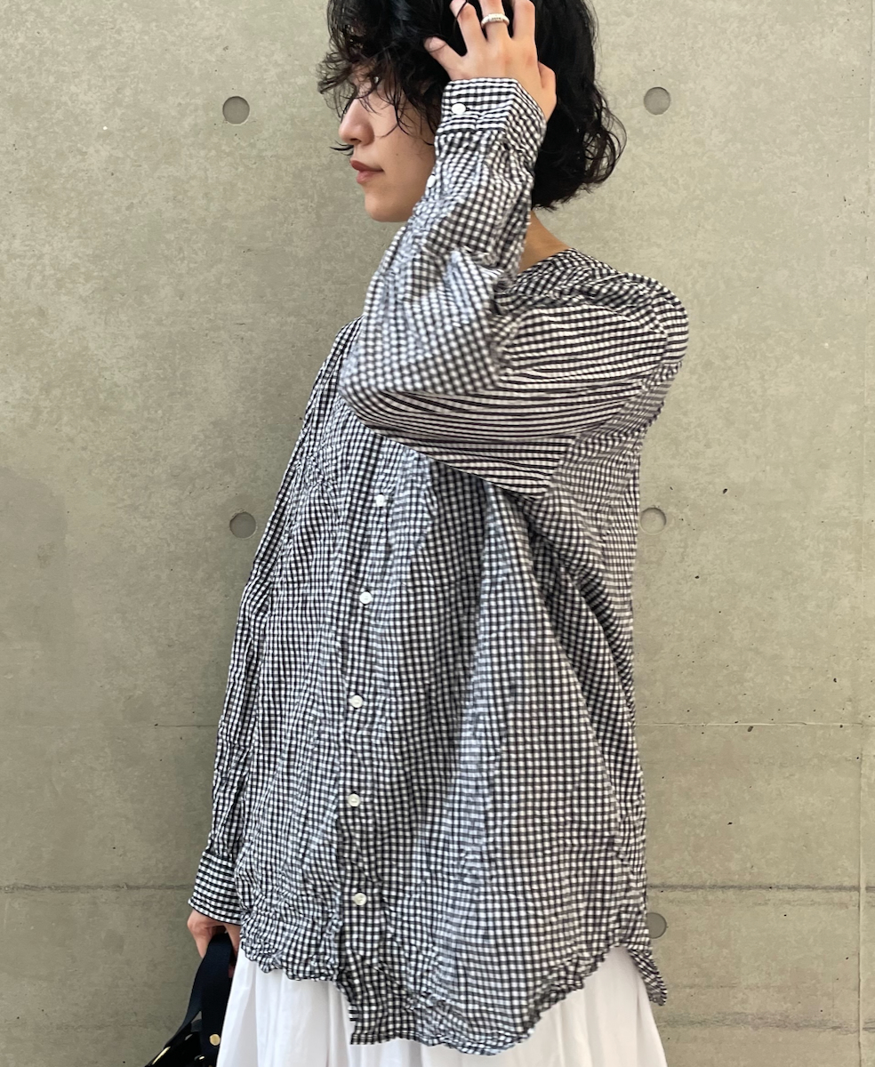 NVL2311GCW (シャツ) POPLIN CHECK CREW-NECK L/SL OVERSIZED SHIRT